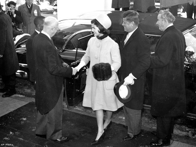 Eisenhower greeting President and Mrs. Kennedy