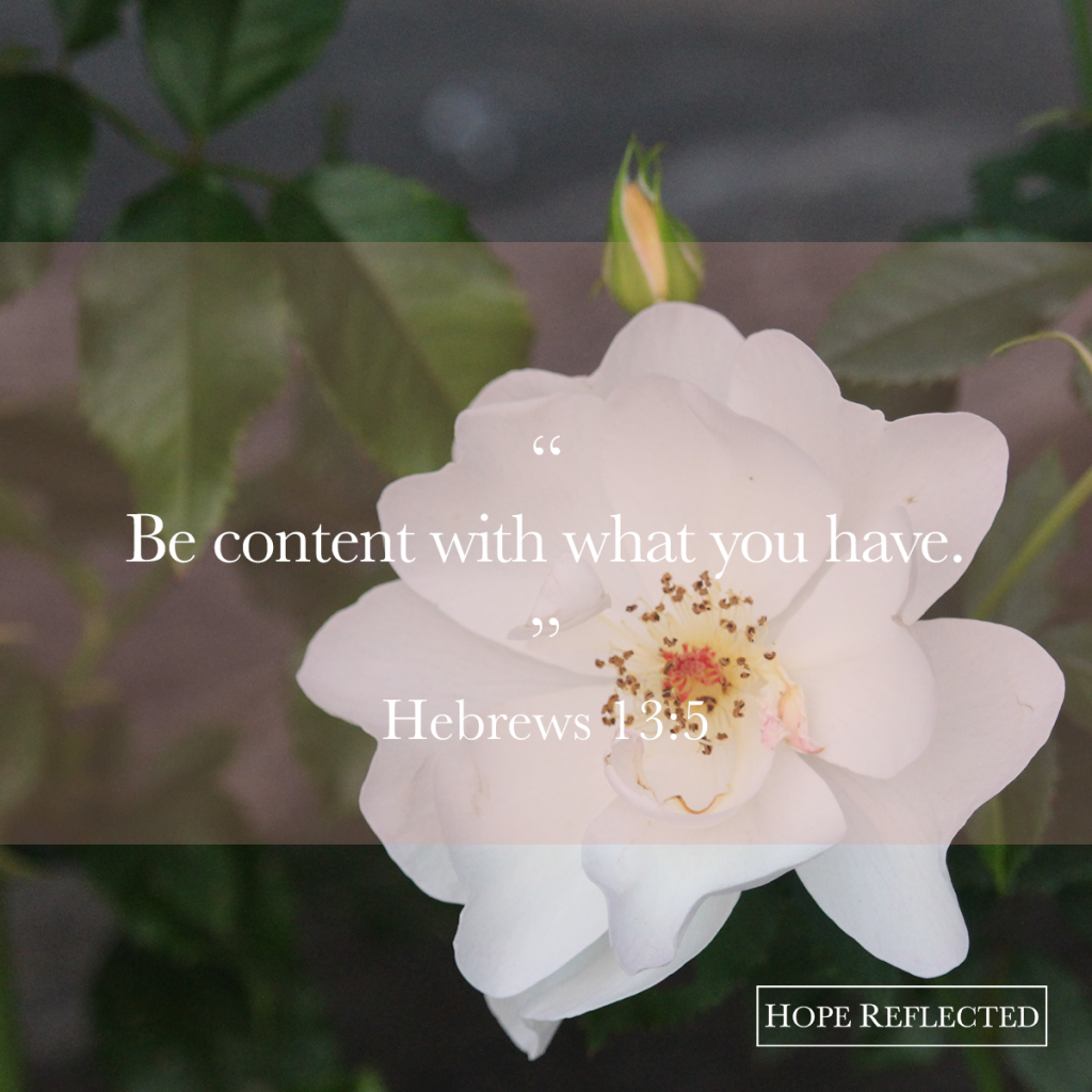 Be content with what you have. Hebrews 13:9 | See more at hopereflected.com