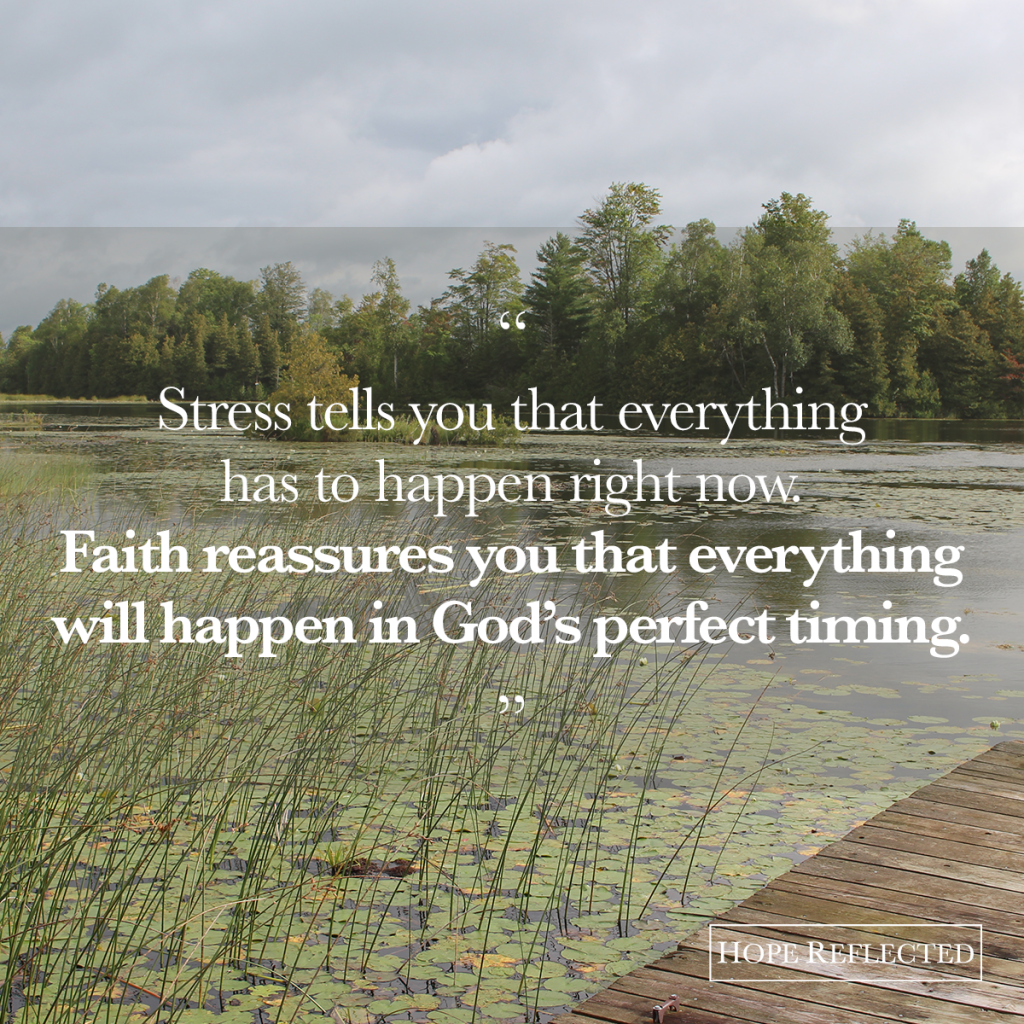 Stress tells you that everything has to happen right now. Faith reassures you that everything will happen in God's perfect timing. | See more at hopereflected.com