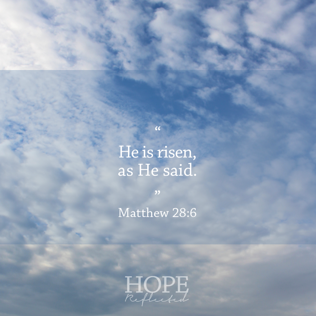 "He is risen, as He said." Matthew 28:6 | See more at hopereflected.com