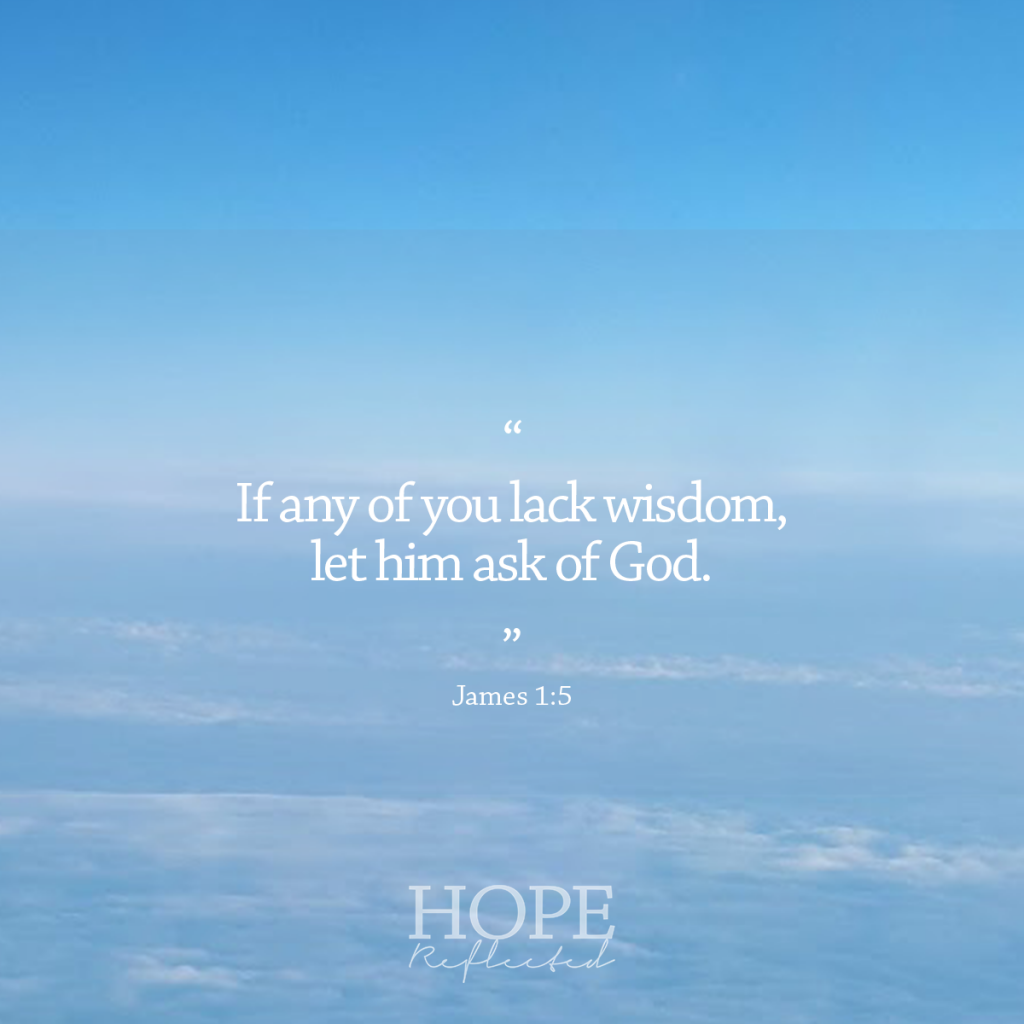 "If any of you lack wisdom, let him ask of God." (James 1:5) Wisdom | Read more at hopereflected.com