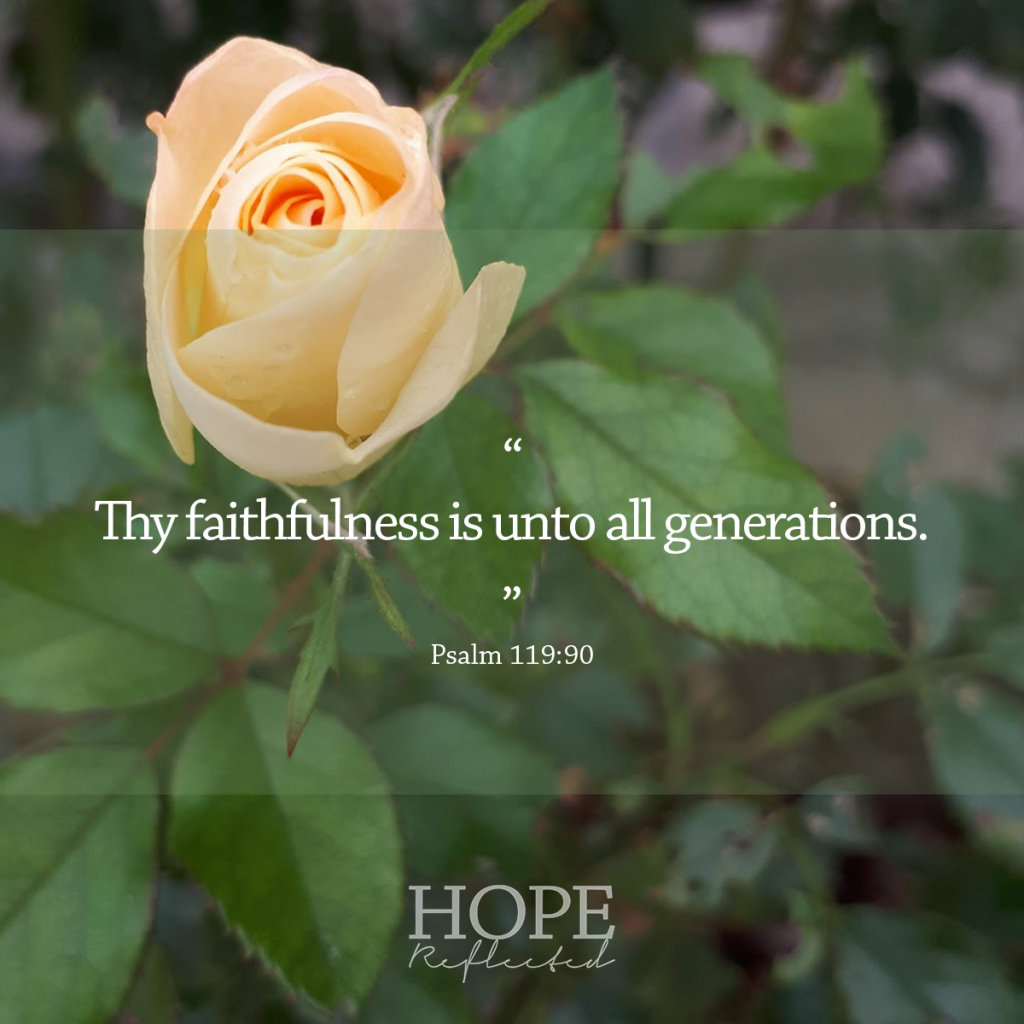 "Thy faithfulness is unto all generations." (Psalm 119:90) | Read more about God's faithfulness on hopereflected.com