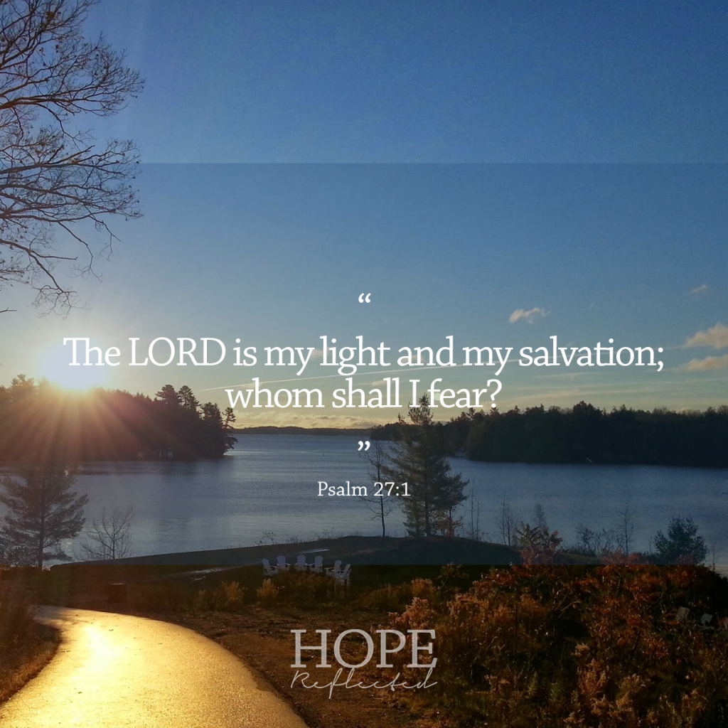 "The LORD is my light and my salvation; whom shall I fear?" (Psalm 27:1) | Be strong and of a good courage - read more at hopereflected.com