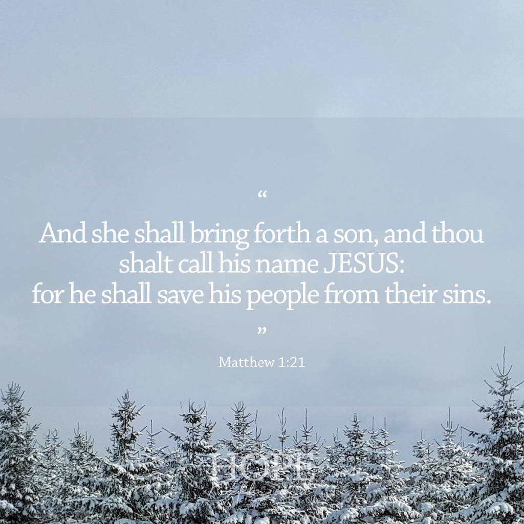 “And she shall bring forth a son, and thou shalt call his name JESUS: for he shall save his people from their sins.” (Matthew 1:21) | The Christmas Tree and The Cross | read more at hopereflected.com