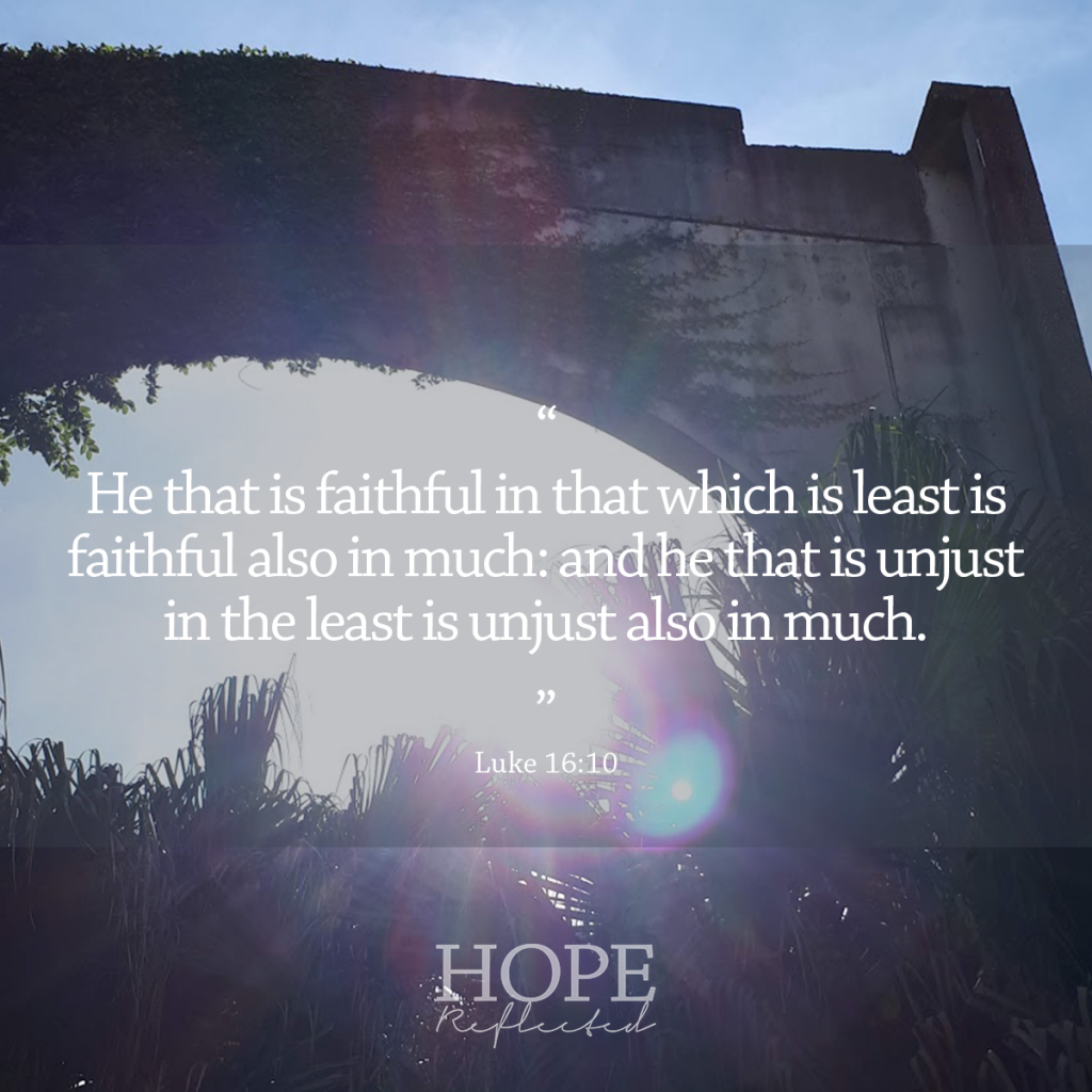 "He that is faithful in that which is least is faithful also in much: and he that is unjust in the least is unjust also much." (Luke 16:10) | The Significance of Small Things, read more at hopereflected.com