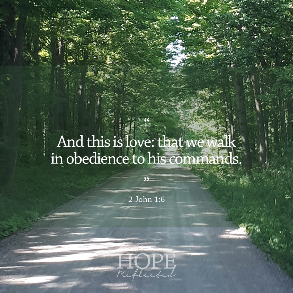 "And this is love: that we walk in obedience to his commands." (2 John 1:6) | Read more about walking in obedience at hopereflected.com