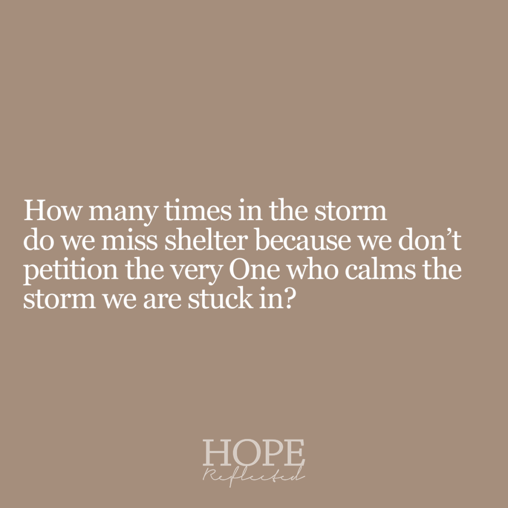 How many times in the storm do we miss shelter because we don't petition the very One who calms the storm we are stuck in? | Read more about surviving the storm on hopereflected.com