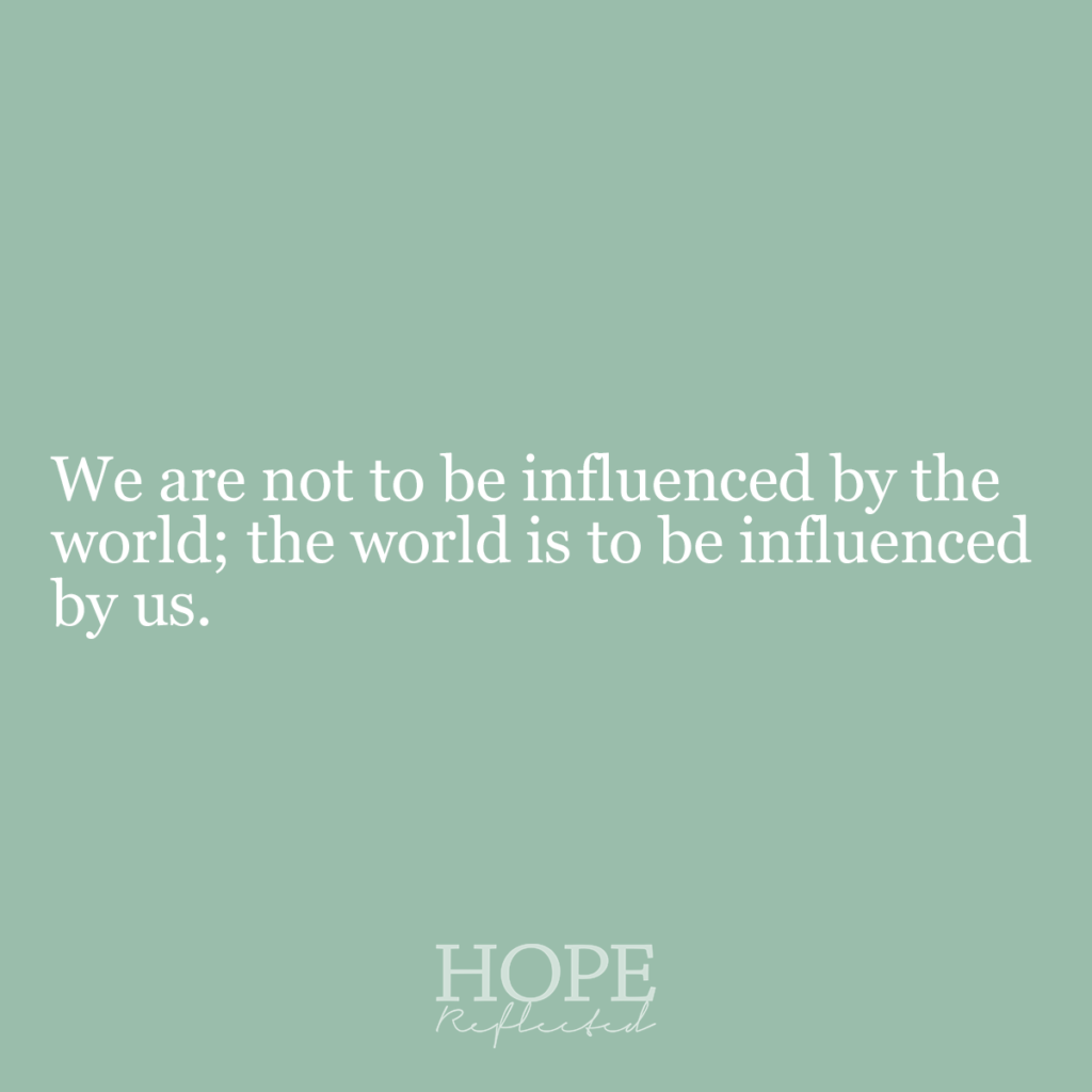 "We are not to be influenced by the world; the world is to be influenced by us." Read more about salt on hopereflected.com