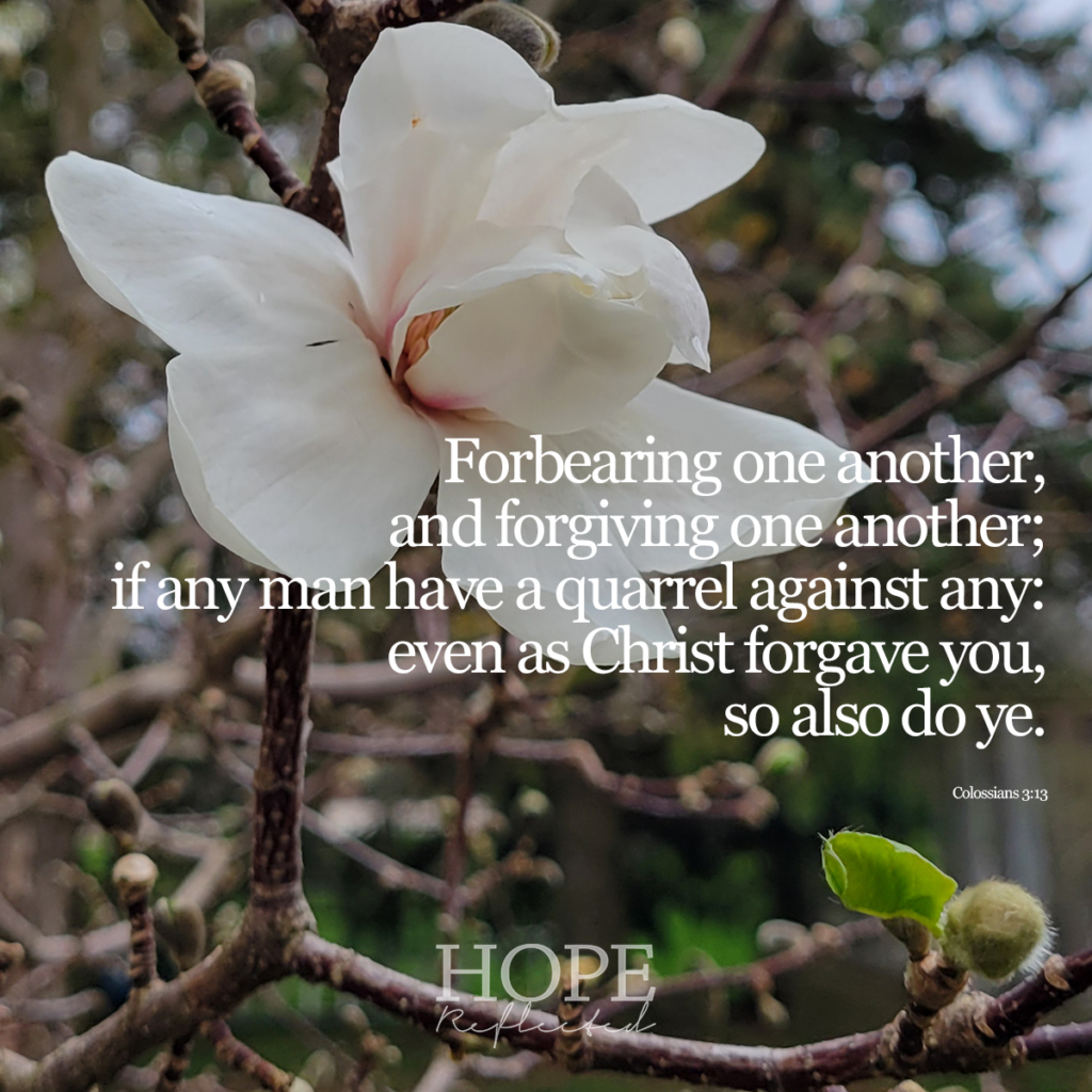 "Forgiving one another and forbearing one another; if any man have a quarrel against any: even as Christ forgave you, so also do ye." Colossians 3:13 | read more on hopereflected.com